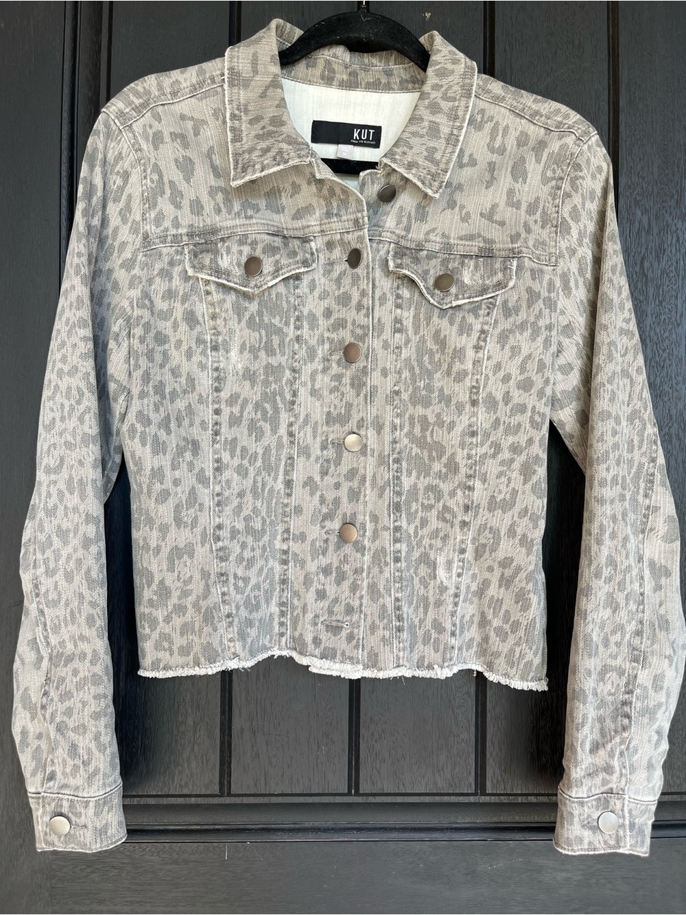 KUT From The Kloth Leopard Print Denim Jacket Medium